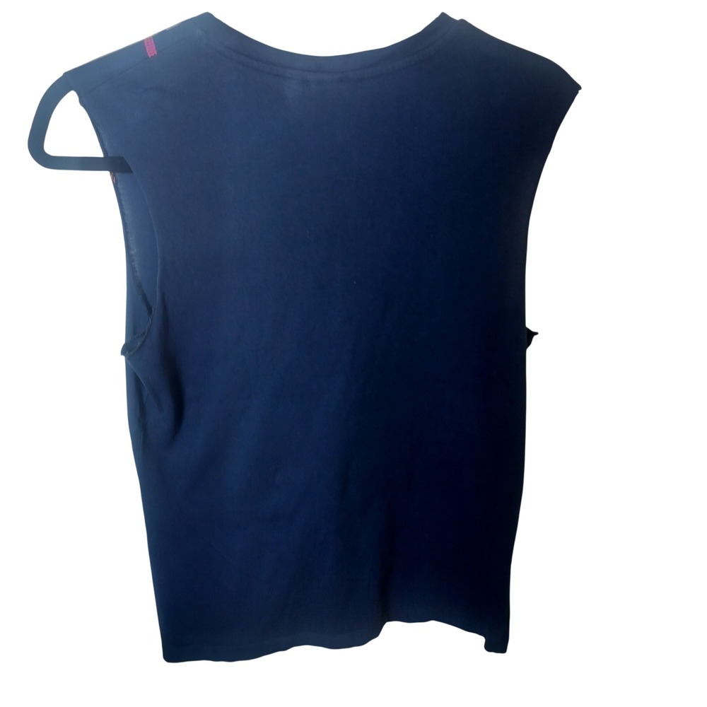 McQ Alexander McQueen Sleeveless Top Navy Pink Contrast Stitch Crew Neck Small. - Picture 2 of 7
